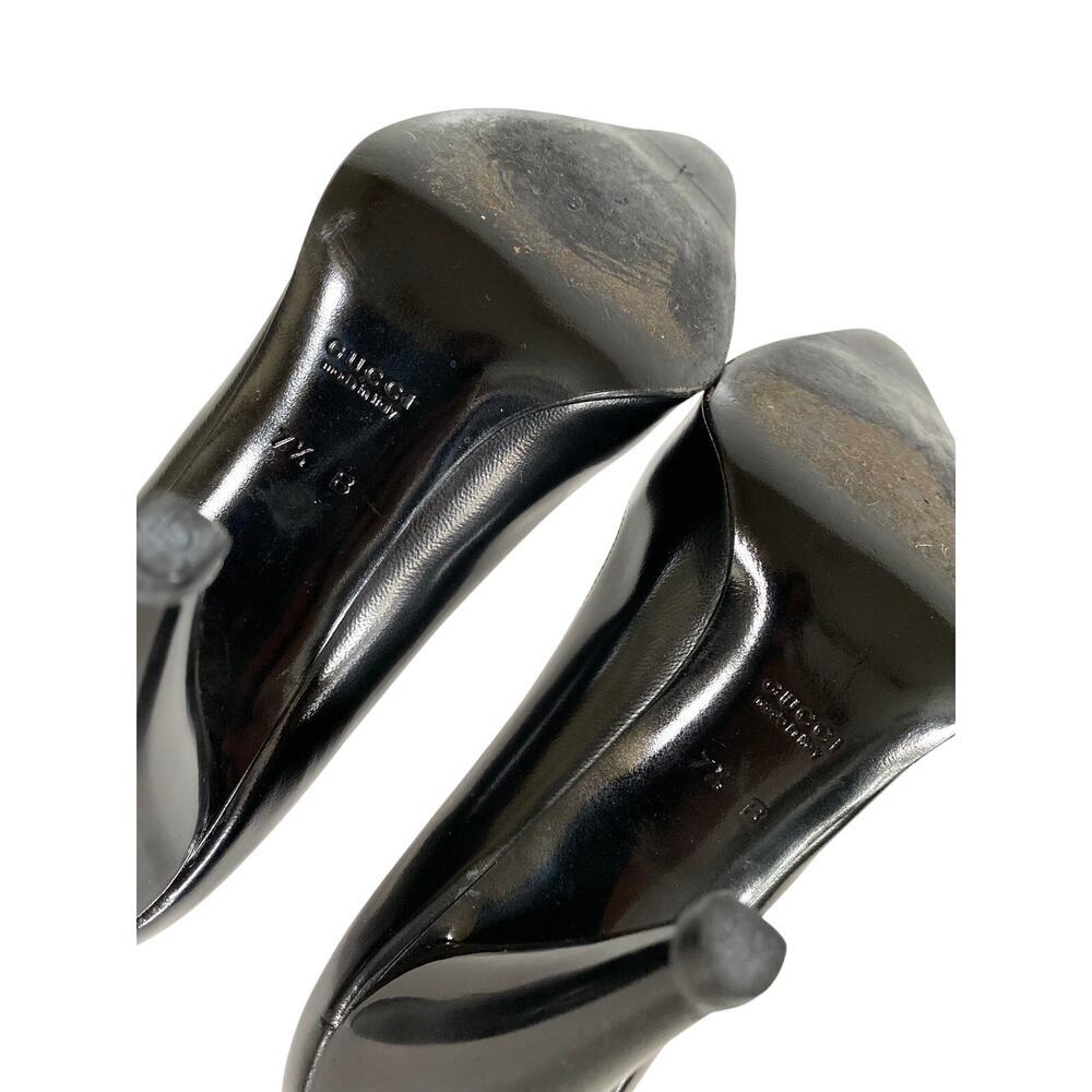 Gucci Black Brush Calf Leather Décolleté Pumps 7.5 B Made in Italy Cone Heel - Picture 11 of 16